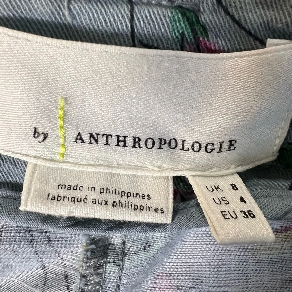 ANTHROPOLOGIE Victoria Floral Cargo Utility Pants High Rise Gray Blue Size 4 - Picture 11 of 14